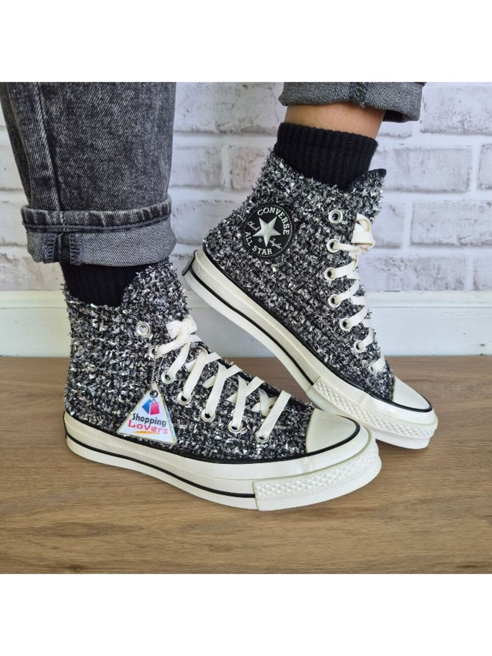 ⭐Converse Chuck 70 Hi Metallic Tweed Sz 7.5 Women's shoes Sneakers Black A14442C